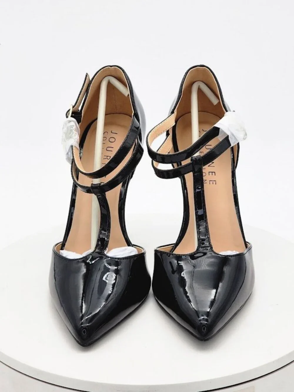Journee Collection Tru Black Patent T-Strap Stiletto Pumps Women's Size 8.5